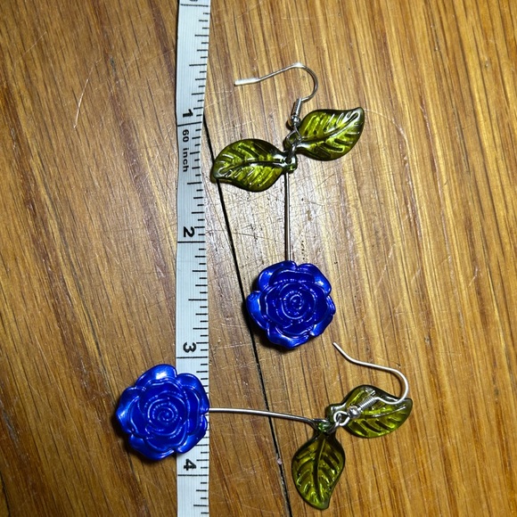 3/$25 Blue Rose Earrings - Picture 3 of 4